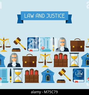 Law icons seamless pattern in flat design style Stock Vector