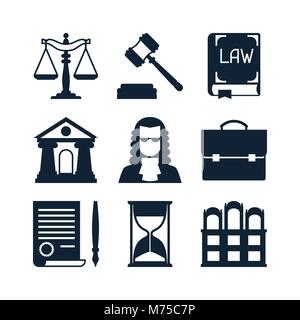 Law icons set in flat design style Stock Vector