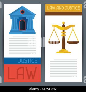 Law and justice horizontal banners in flat design style. Stock Vector
