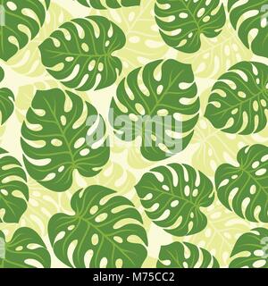 Seamless tropical pattern with stylized monstera leaves Stock Vector