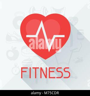 Sports background with fitness icons in flat style Stock Vector