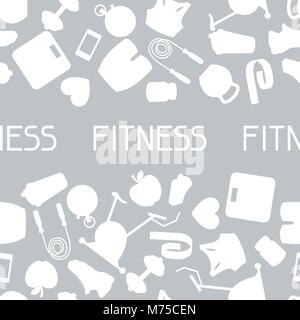Sports seamless pattern with fitness icons in flat style Stock Vector