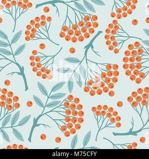 Winter seamless pattern with stylized rowan berries Stock Vector