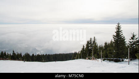 The top of the hill in the ski resort in Krkonose Stock Photo