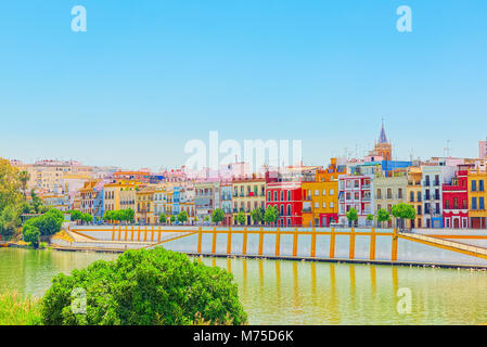 View from the coast of the Guadalquivir to the Triana district in Seville. Spain. Stock Photo