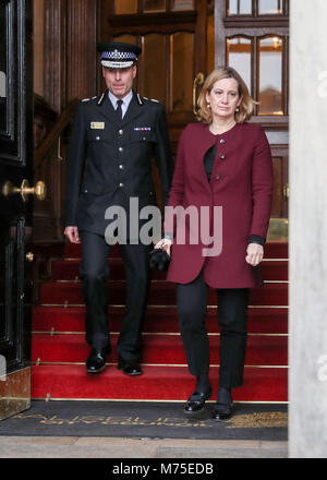 Home Secretary Amber Rudd (right) and Wiltshire Police Assistant Chief Constable Kier Pritchard leave Salisbury Guildhall after making a statement, near to the scene in Salisbury where former Russian double agent Sergei Skripal and his daughter were found critically ill after exposure to a nerve agent. Stock Photo