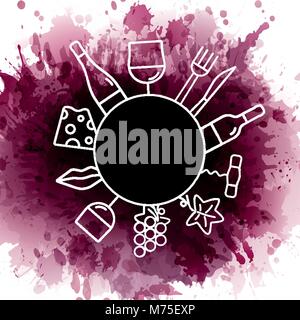 Concept with food and drink icons. background texture of wine stains. Vector Illustration. Stock Vector
