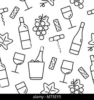 Seamless pattern with wine icons. Background for cards, decoration, menus, web, banners and designs related to wine. Vector illustration. Stock Vector