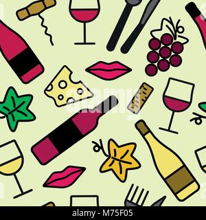Seamless pattern with wine and food icons. Background for cards, decoration, menus, web, banners and designs related to wine. Vector illustration. Stock Vector