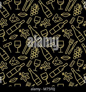 Seamless pattern with wine icons. Background for cards, decoration, menus, web, banners and designs related to wine. Vector illustration. Stock Vector