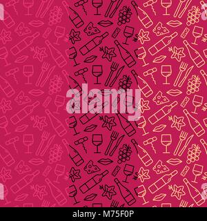 Seamless pattern with wine and food icons. Background for cards, decoration, menus, web, banners and designs related to wine. Vector illustration. Stock Vector