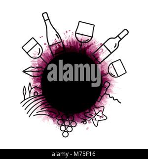 Concept with vineyard and wine icons. Wine stains background Stock Vector