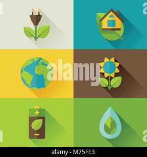 Ecology set of environment and pollution icons. Stock Vector