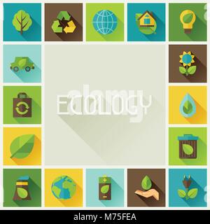 Ecology frame with environment icons. Stock Vector
