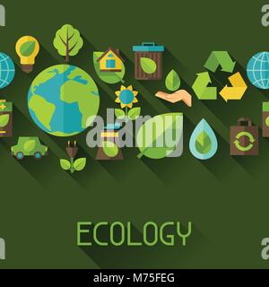 Ecology seamless pattern with environment icons. Stock Vector