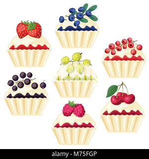 Set of cupcakes with various filling. Stock Vector