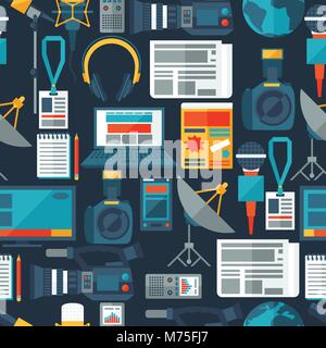 Seamless pattern with journalism icons. Stock Vector