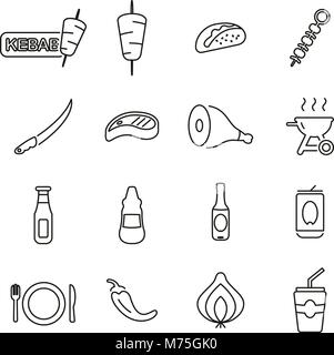 Kebab or Fast Food Icons Thin Line Vector Illustration Set Stock Vector