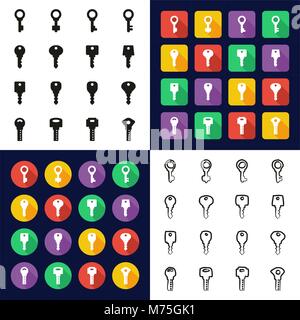 thin,line,eps,vector,illustration,flat,simple,outline,icon,black,white,isolated,concept,web,design,silhouette,key,car,house,door,security,lock,modern, Stock Vector