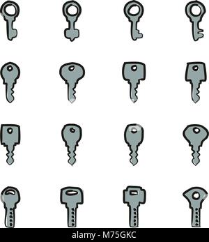 Keys Icons Freehand 2 Color Stock Vector