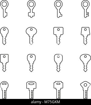 Keys Icons Thin Line Vector Illustration Set Stock Vector
