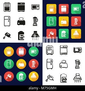 Kitchen Appliances All in One Icons Black & White Color Flat Design Freehand Set Stock Vector