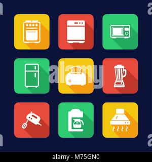 Kitchen Appliances Icons Flat Design Stock Vector