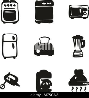 Kitchen Appliances Icons Freehand Fill Stock Vector