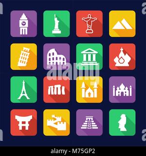 Landmarks Of The World Icons Flat Design Stock Vector