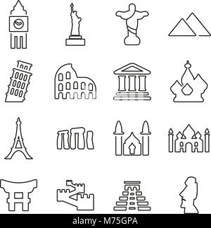 Landmarks Of The World Icons Thin Line Vector Illustration Set Stock Vector