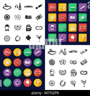 Las Vegas All in One Icons Black & White Color Flat Design Freehand Set Stock Vector