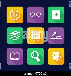 Library Icons Flat Design Stock Vector