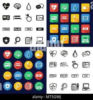 Lie Detector All in One Icons Black & White Color Flat Design Freehand Set Stock Vector