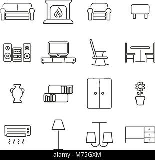Living Room Furniture Icons Thin Line Vector Illustration Set Stock Vector