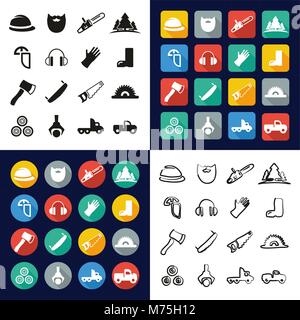 Lumberjack All in One Icons Black & White Color Flat Design Freehand Set Stock Vector
