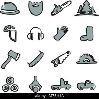 Lumberjack Icons Freehand 2 Color Stock Vector