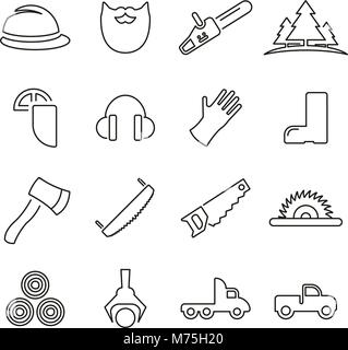 Lumberjack or Logger Icons Thin Line Vector Illustration Set Stock Vector