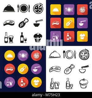 Lunch All in One Icons Black & White Color Flat Design Freehand Set Stock Vector