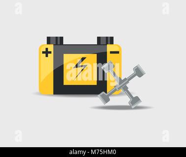 car battery with lug wrench icon over white background, colorful design vector illustration Stock Vector