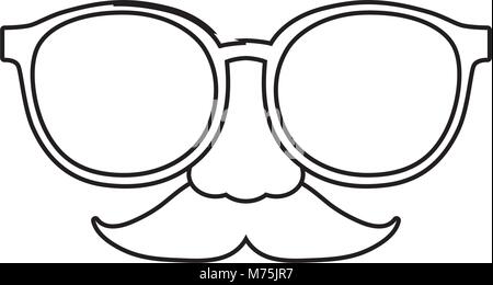 uncolored glasses nose and mustache over white background vector illustration Stock Vector