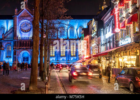 Place Sainte-Catherine, church, restaurants, trendy district, Brussels, Belgium, Stock Photo