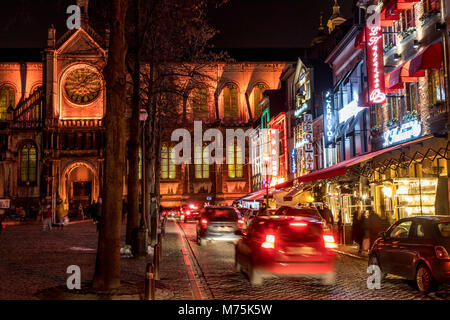 Place Sainte-Catherine, church, restaurants, trendy district, Brussels, Belgium, Stock Photo