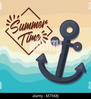 Summer time design with anchor icon over beach background, colorful design vector illustration Stock Vector