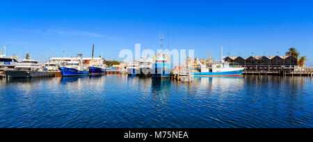 Fremantle Fishing Boat Harbour and Kailis Fish Market Cafe. Fremantle, WA Stock Photo