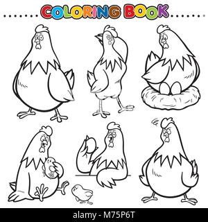 Cartoon Coloring Book - Hen Stock Vector