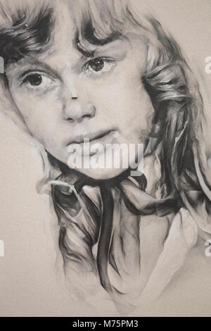 Street art of girl's face in Akureyi, Iceland Stock Photo