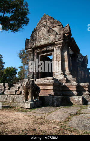 Dangrek Mountains Cambodia, view of eastern entrance to Gopura IV at the 11th century Preah Vihear Temple complex Stock Photo