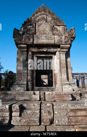 Dangrek Mountains Cambodia, view of eastern entrance to Gopura IV at the 11th century Preah Vihear Temple complex Stock Photo