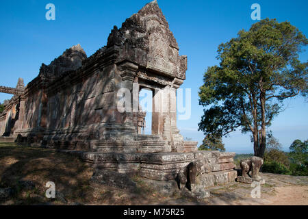 Dangrek Mountains Cambodia, view of eastern entrance to Gopura IV at the 11th century Preah Vihear Temple complex Stock Photo