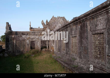 Dangrek Mountains Cambodia, view of Gopura IV courtyard with carved colonettes at the 11th century Preah Vihear Temple Stock Photo